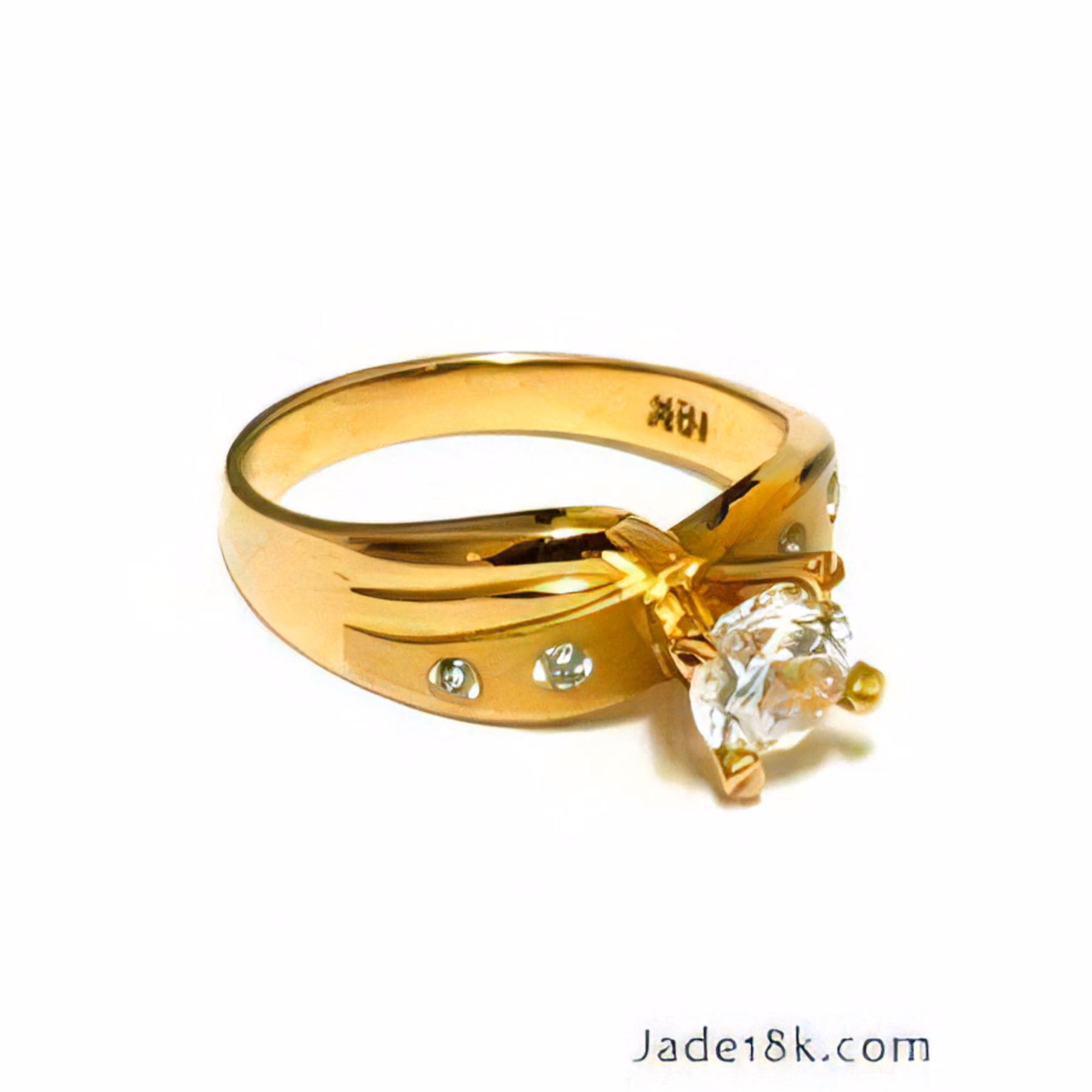 Anillo Begoña de Compromiso Oro de 18k con Piedra Redonda Blanca