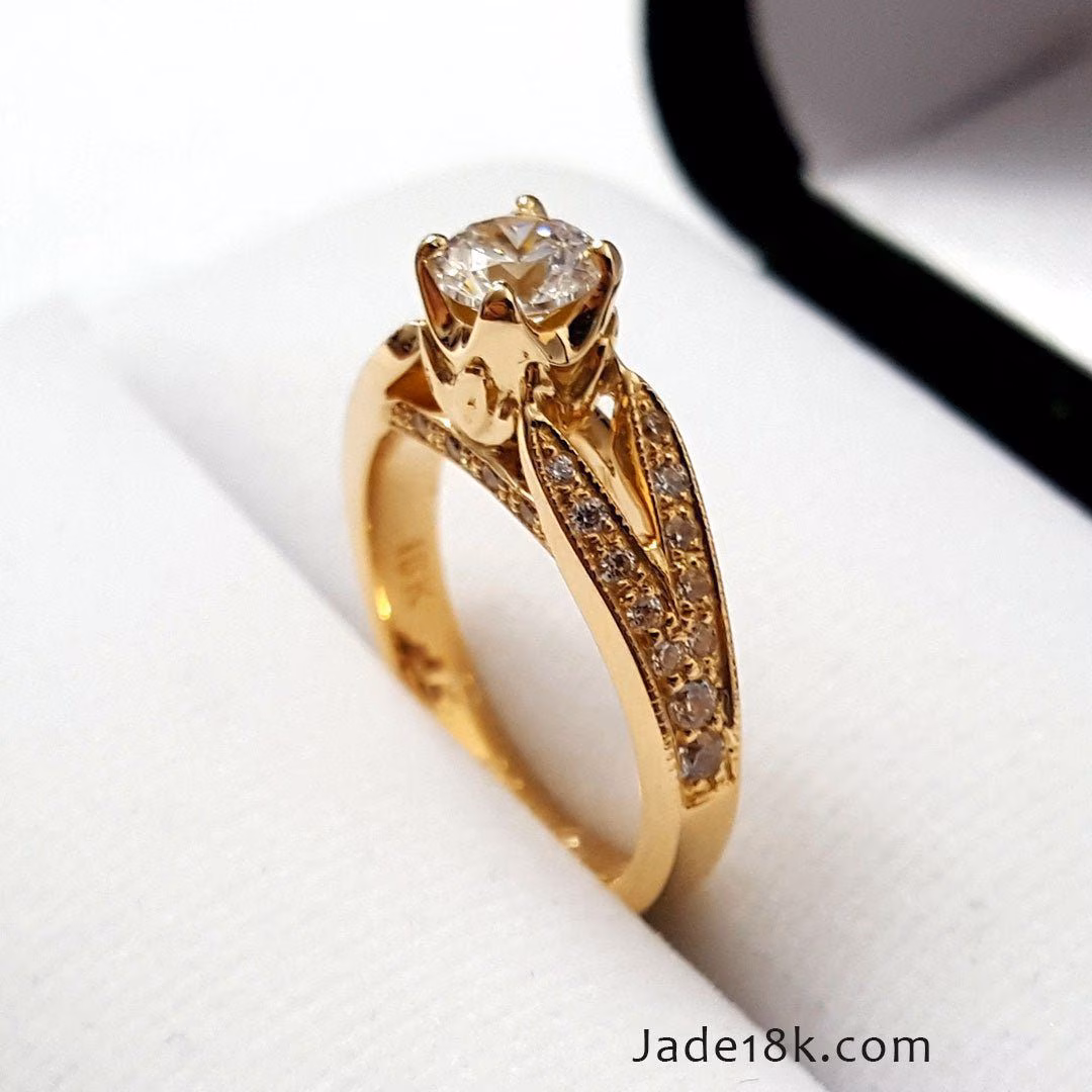 Anillo de Compromiso Rosa Flor Estilo Oro 18k