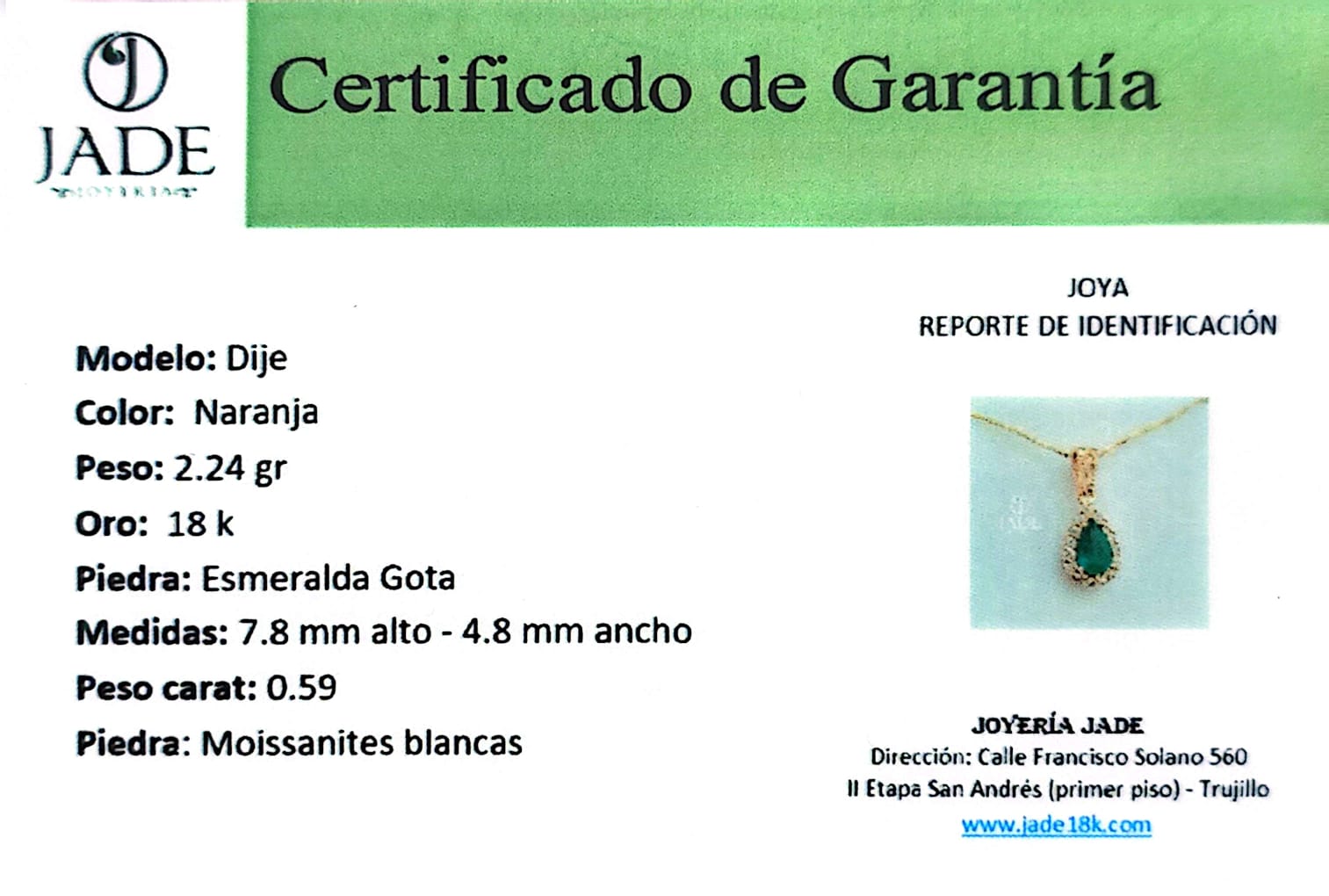 Dije "Esmeralda Sagrada"