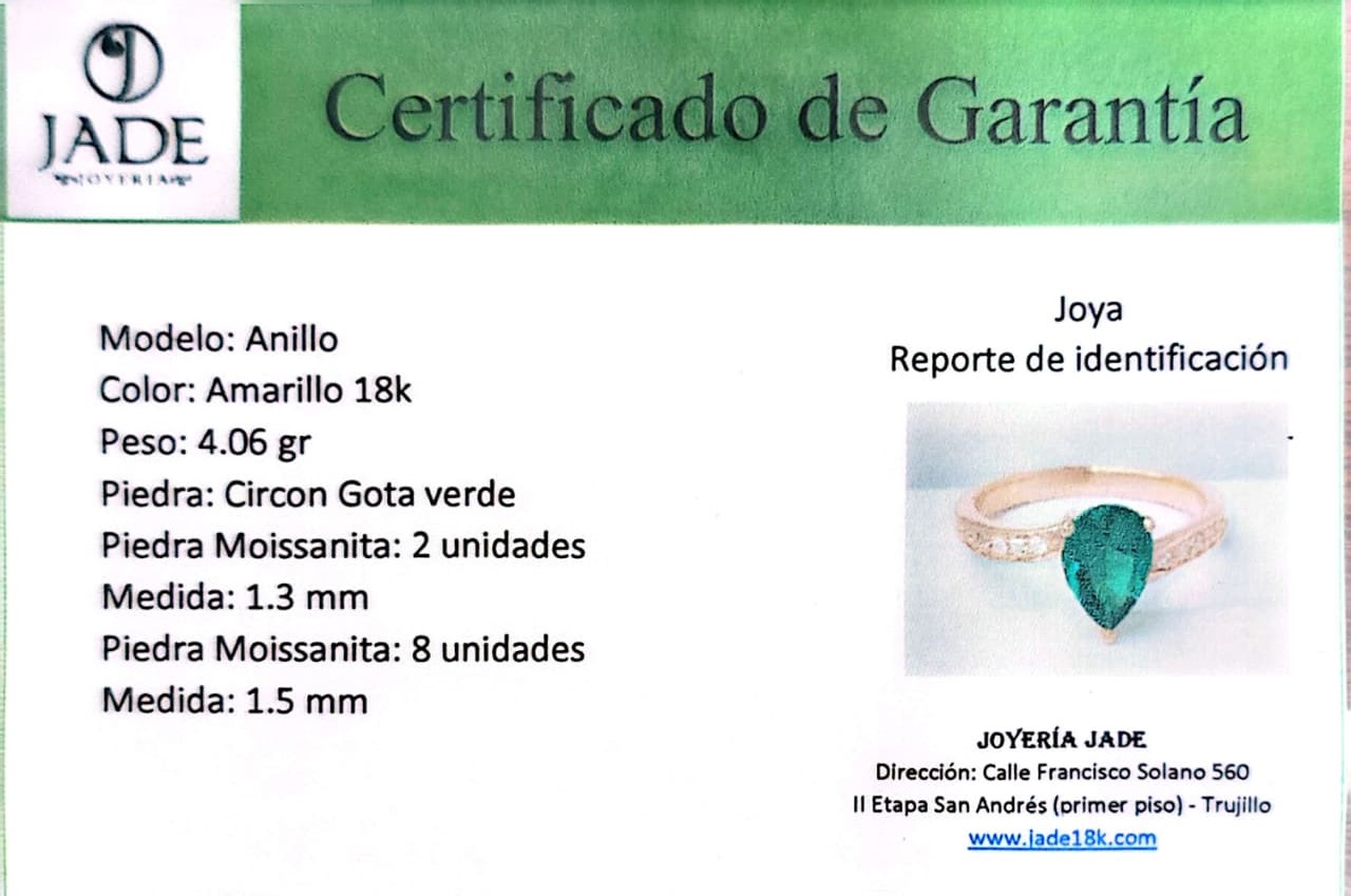 Anillo Circón Gota Verde "Cataline"